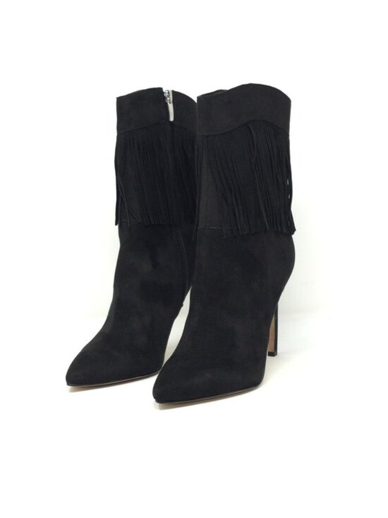Nine West Shoes - Nine West Tries2 Black Suede Fringe Stiletto Ankle Booties 7M